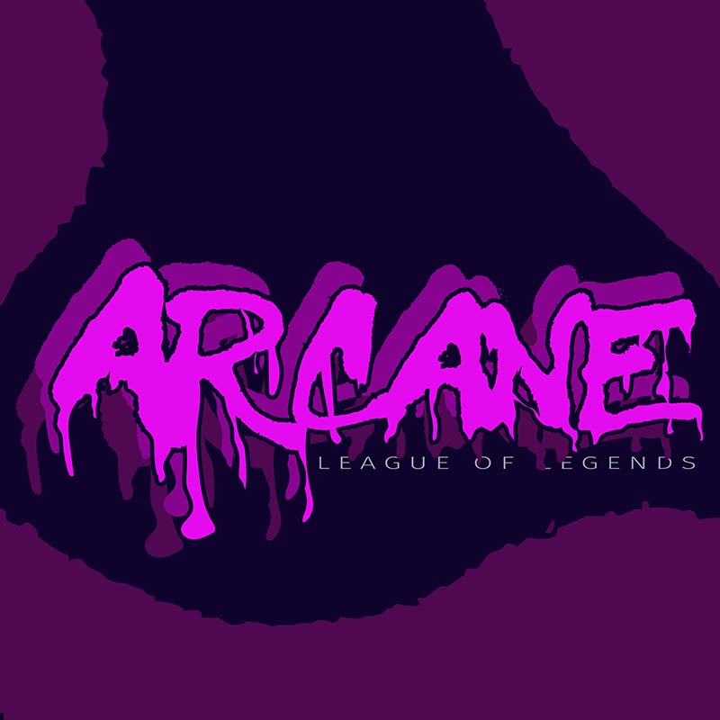 Pink, graffiti-style type that reads the word 'Arcane'